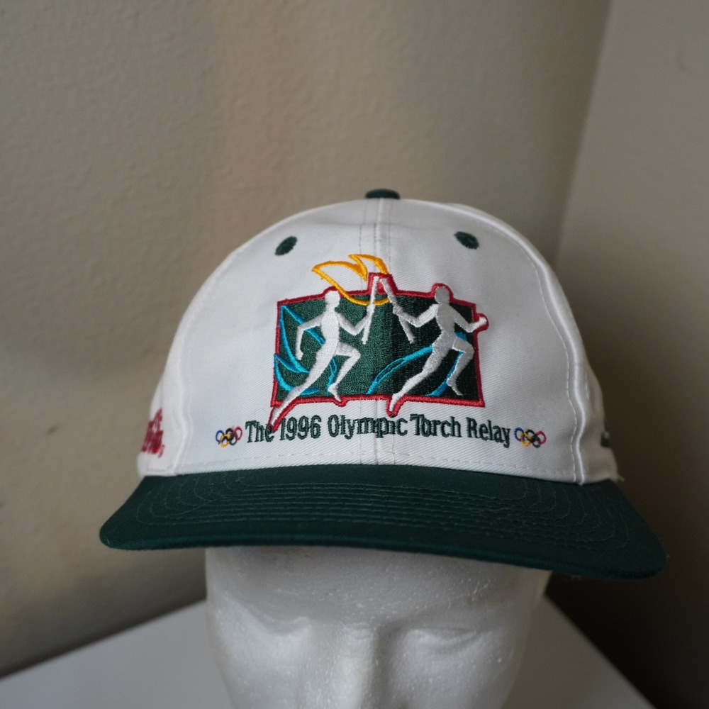 Vintage 1996 Olympic Torch Relay Coca Cola‎ Baseball Cap White Green
